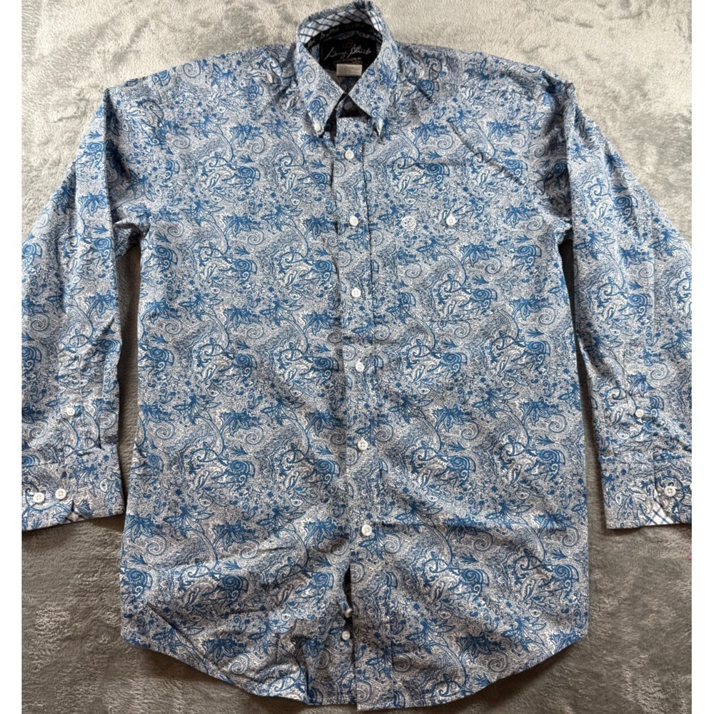 Wrangler Shirt Men's Small Blue George Straight Western Flip Cuff Paisley